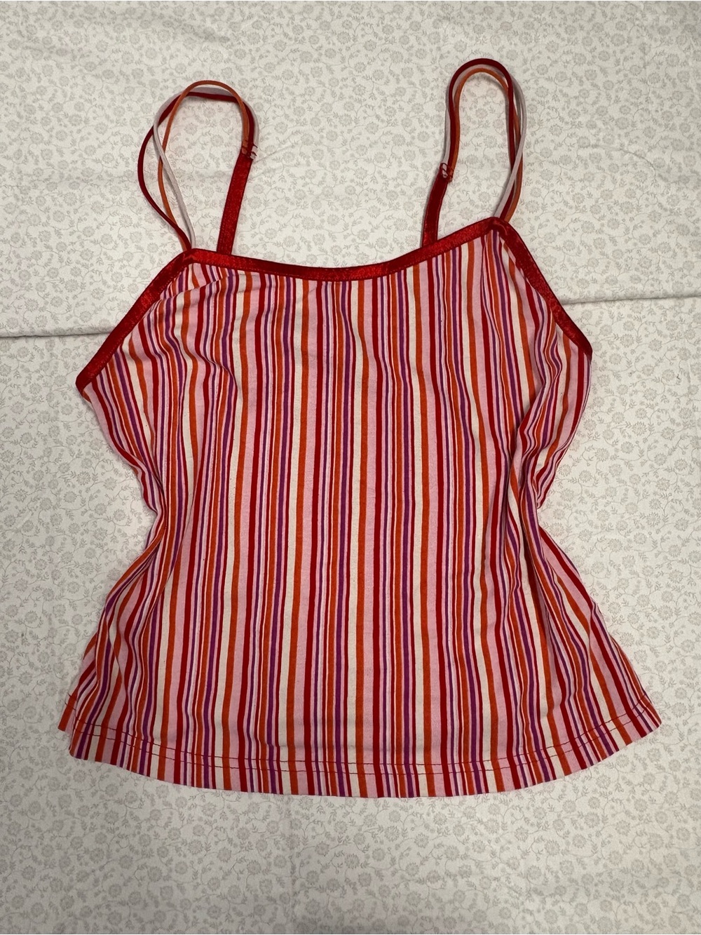 Women's M Striped Square Neck Adjustable Strap Cami Tank 100% Cotton Jersey Y2K